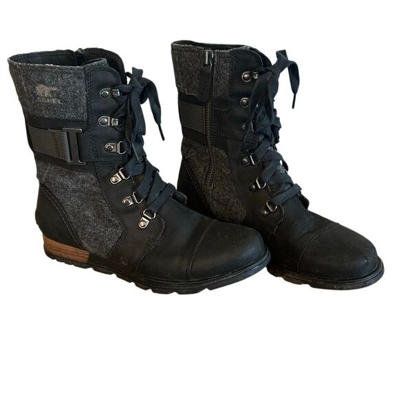 Sorel lack Leather Felt Side Zippered Low Heel Booties Womens 7.5 - Picture 1 of 10